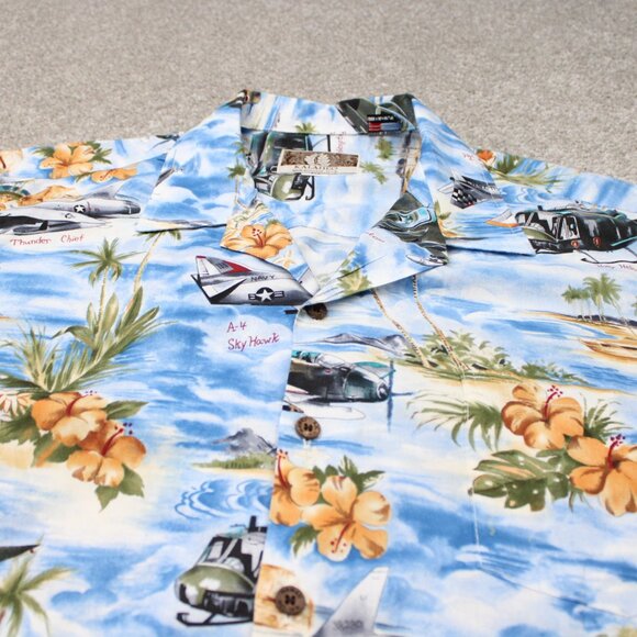 Kalaheo Hawaiian Shirt Mens XL Blue S/S WWII Bombers Fighters Planes Made in USA - Picture 4 of 14